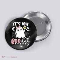 Funny Its My Boo Day Cute Halloween Birthday Ghost Pink Bow Button thumb 0
