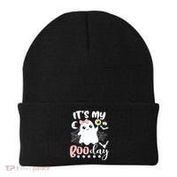 Funny Its My Boo Day Cute Halloween Birthday Ghost Pink Bow Beanie thumb 0