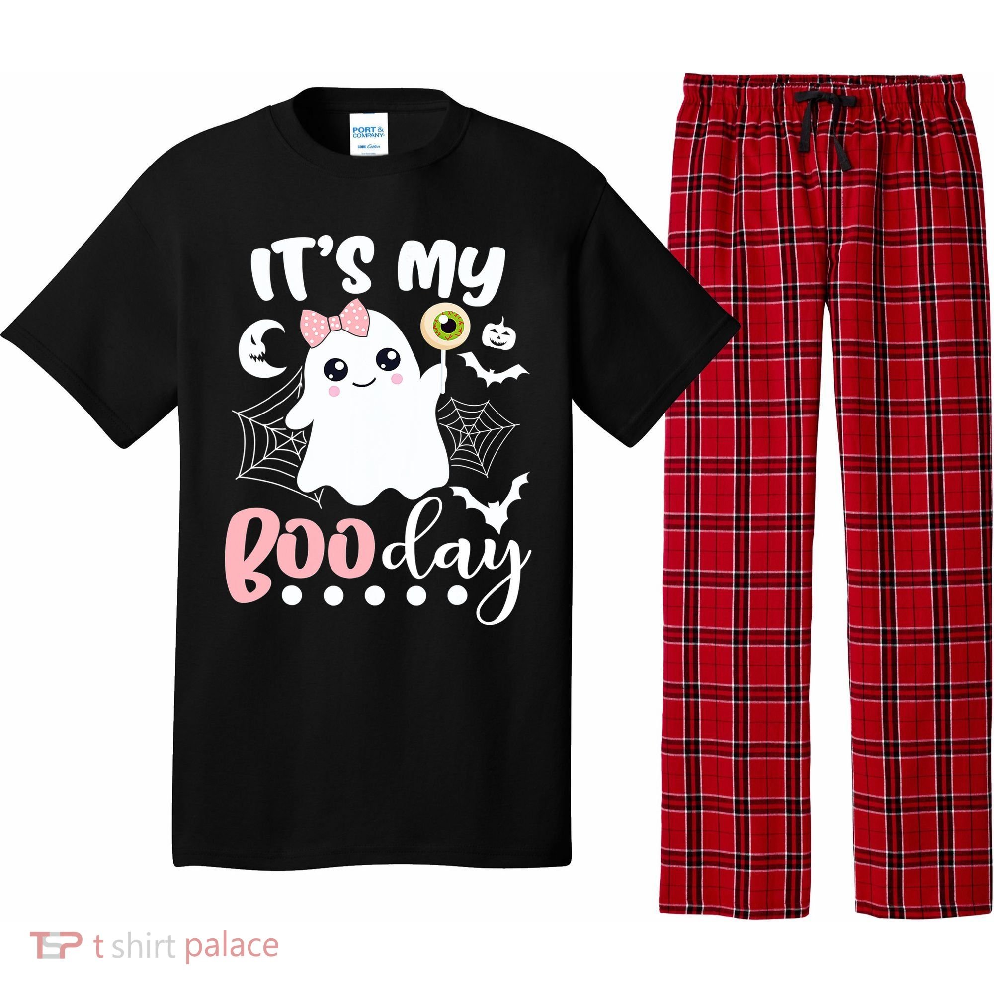 Funny Its My Boo Day Cute Halloween Birthday Ghost Pink Bow Pajama Set