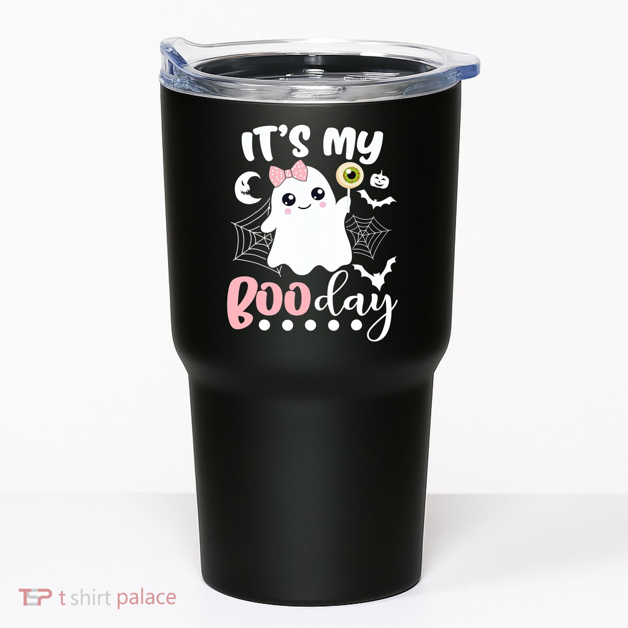 Funny Its My Boo Day Cute Halloween Birthday Ghost Pink Bow Tumbler