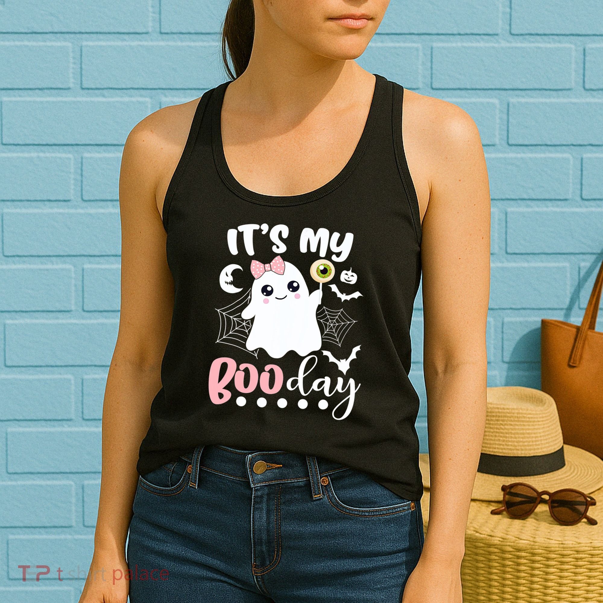 Funny Its My Boo Day Cute Halloween Birthday Ghost Pink Bow Women's Tank Top