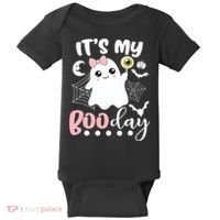 Funny Its My Boo Day Cute Halloween Birthday Ghost Pink Bow Baby Bodysuit thumb 0