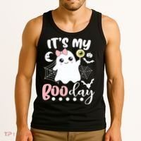 Funny Its My Boo Day Cute Halloween Birthday Ghost Pink Bow Tank Top thumb 3