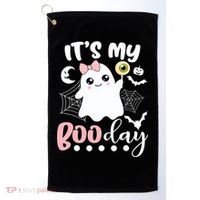 Funny Its My Boo Day Cute Halloween Birthday Ghost Pink Bow Golf Towel thumb 0