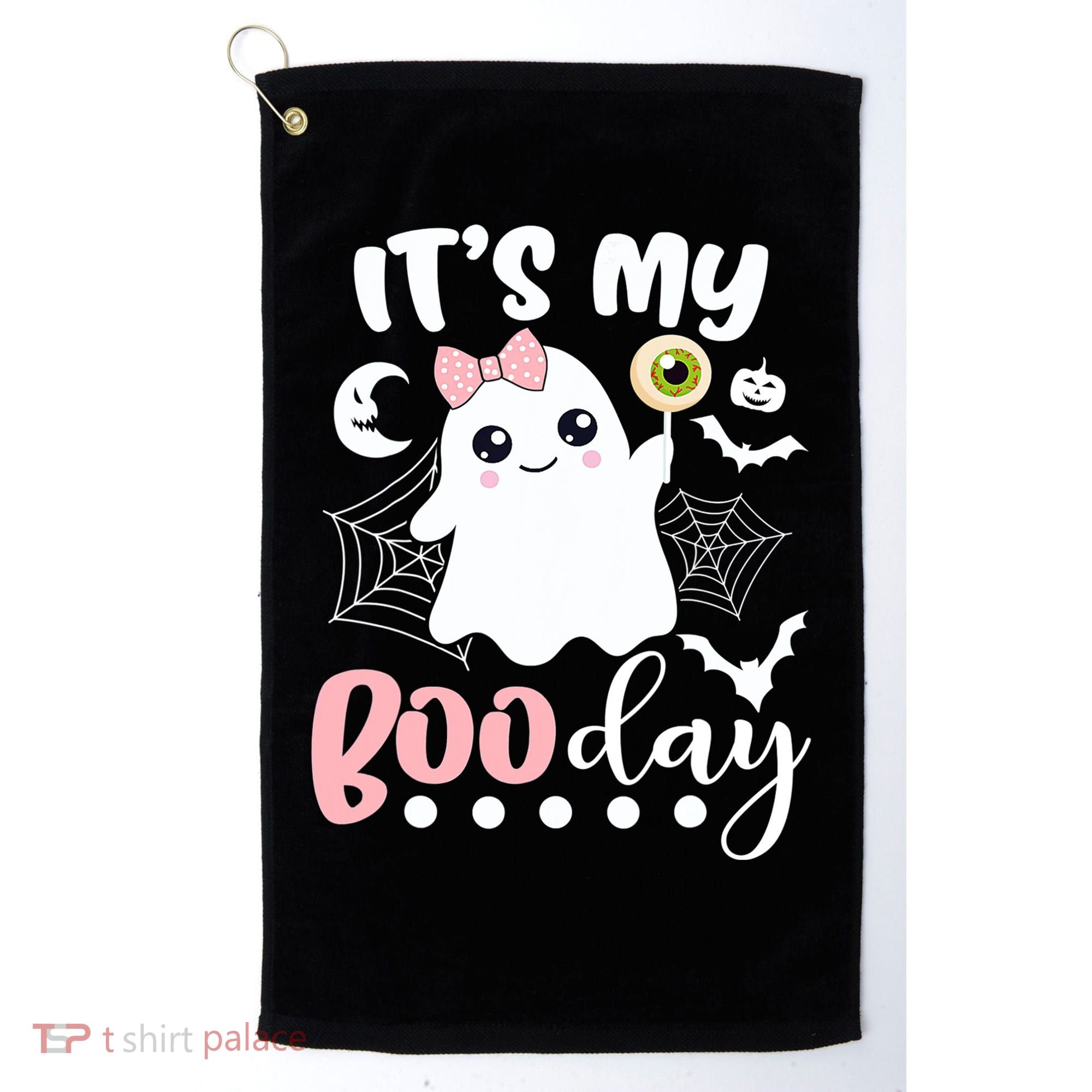 Funny Its My Boo Day Cute Halloween Birthday Ghost Pink Bow Golf Towel