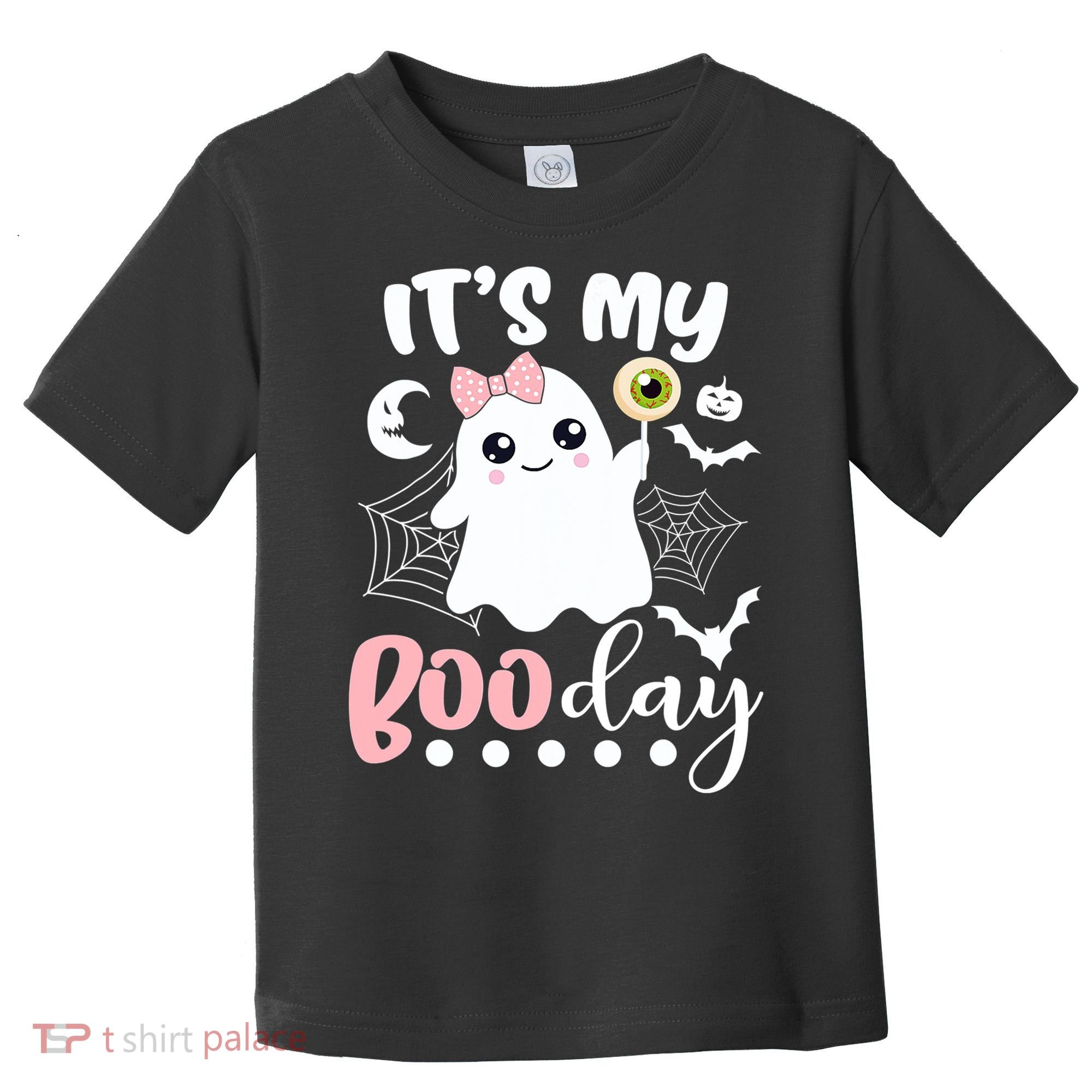 Funny Its My Boo Day Cute Halloween Birthday Ghost Pink Bow Toddler T-Shirt