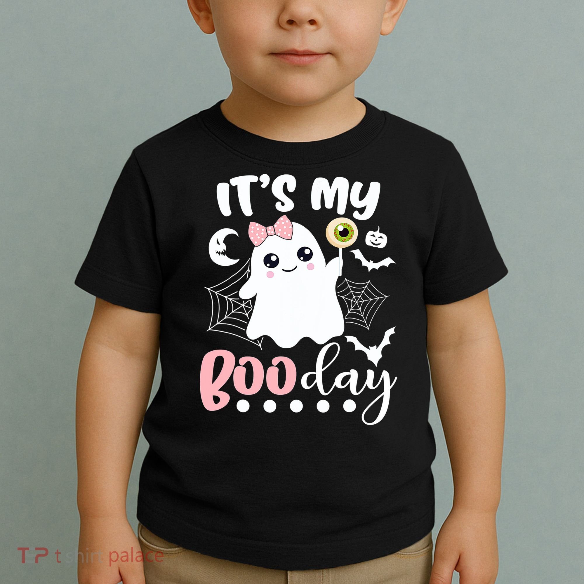 Funny Its My Boo Day Cute Halloween Birthday Ghost Pink Bow Toddler T-Shirt