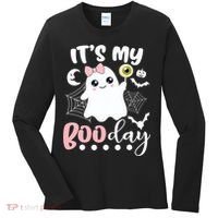 Funny Its My Boo Day Cute Halloween Birthday Ghost Pink Bow Women's Long Sleeve Shirt thumb 0