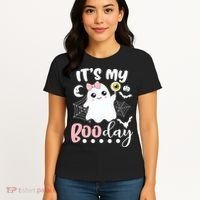 Funny Its My Boo Day Cute Halloween Birthday Ghost Pink Bow Women's T-Shirt thumb 4