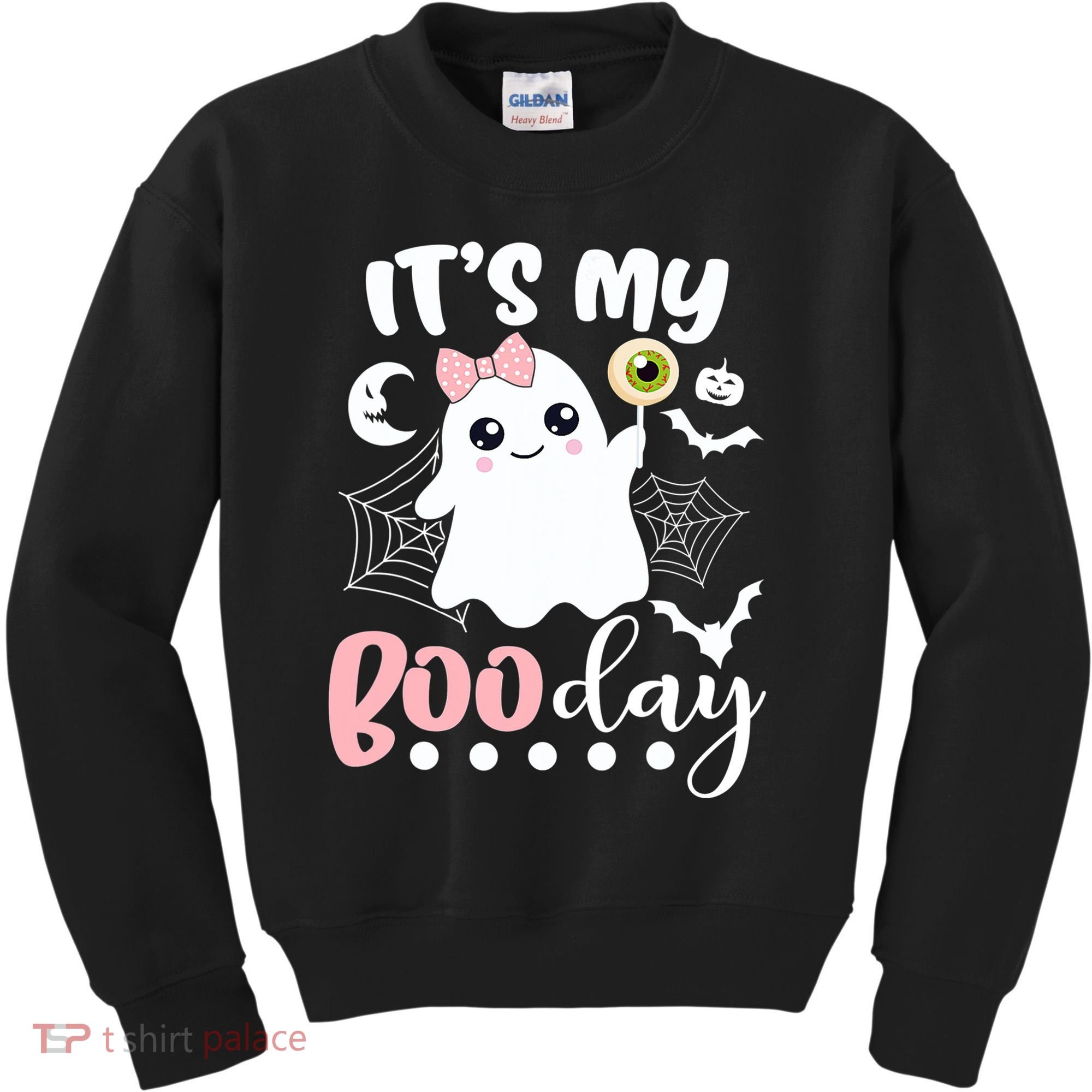 Funny Its My Boo Day Cute Halloween Birthday Ghost Pink Bow Kids Sweatshirt