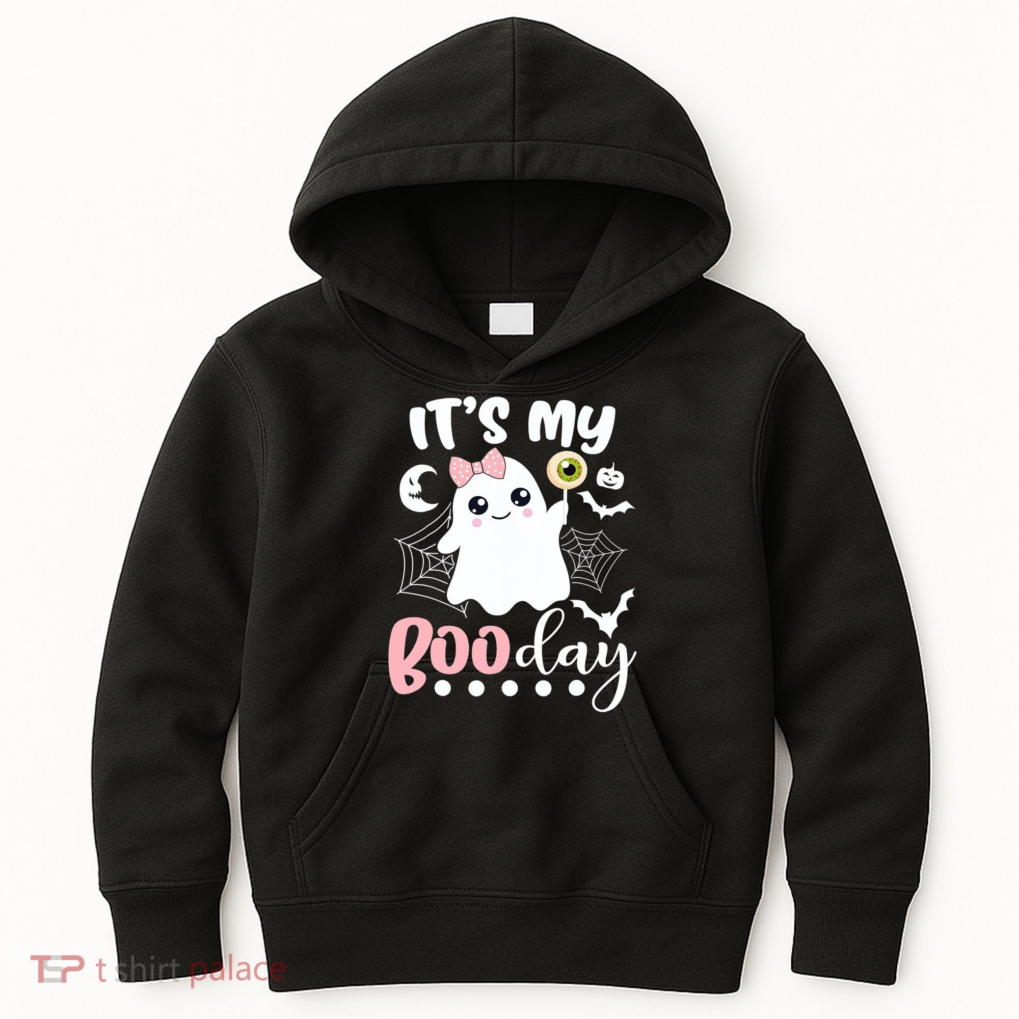 Funny Its My Boo Day Cute Halloween Birthday Ghost Pink Bow Kids Hoodie
