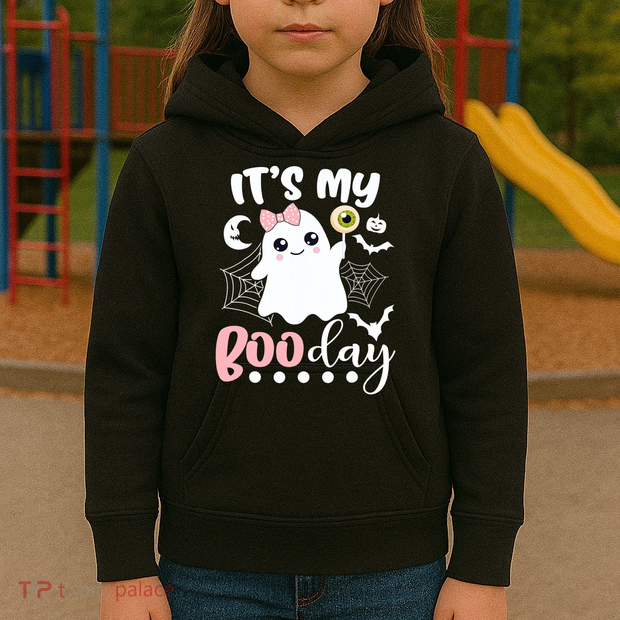 Funny Its My Boo Day Cute Halloween Birthday Ghost Pink Bow Kids Hoodie