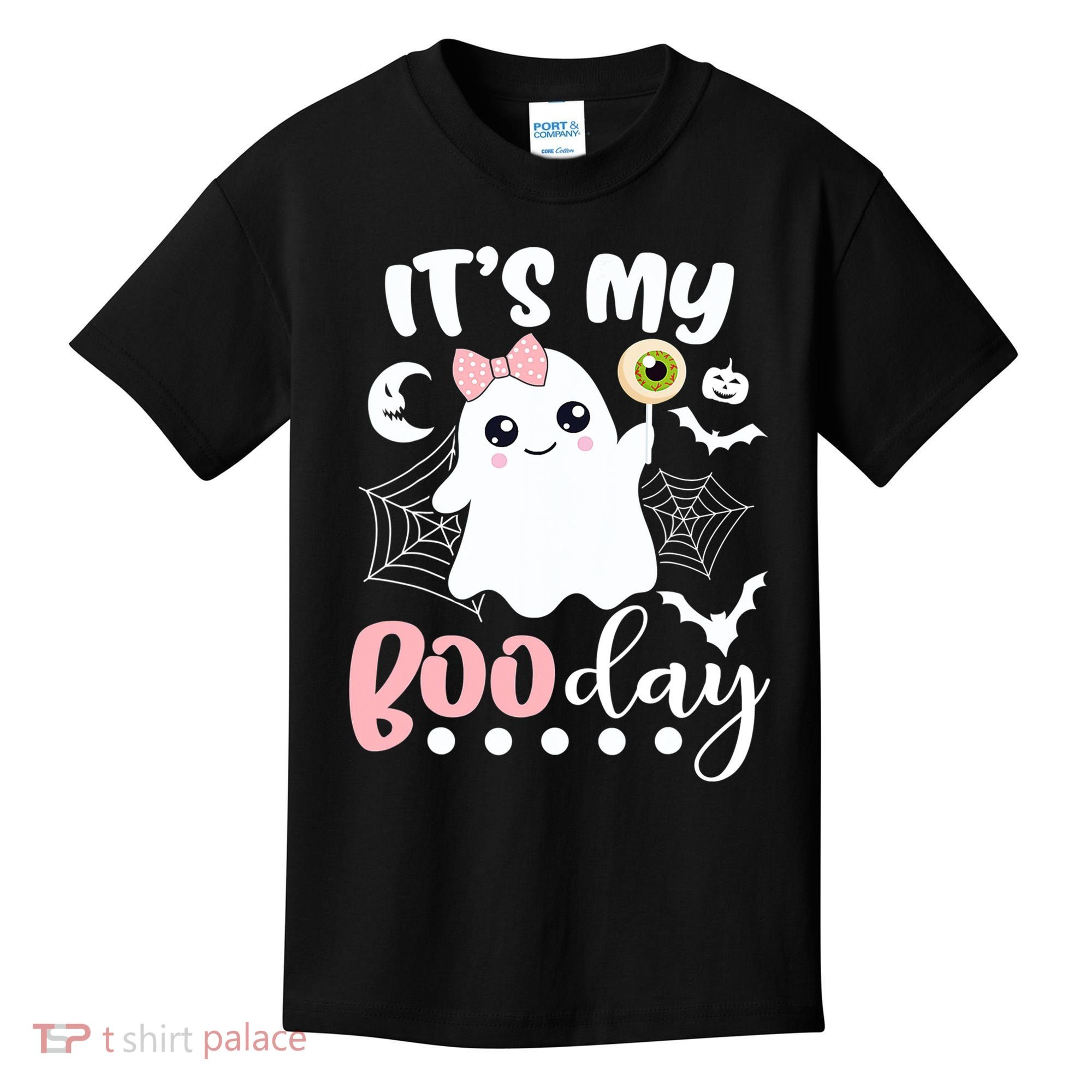 Funny Its My Boo Day Cute Halloween Birthday Ghost Pink Bow Kids T-Shirt