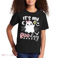 Funny Its My Boo Day Cute Halloween Birthday Ghost Pink Bow Kids T-Shirt thumb 2