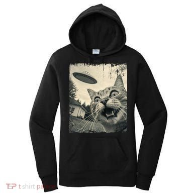 Funny Invasion Meme Vintage Alien Cat Ufo Selfie Women's Hoodie