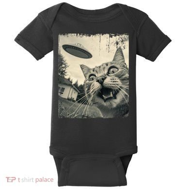 Funny Invasion Meme Vintage Alien Cat Ufo Selfie Baby Bodysuit