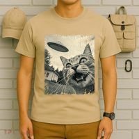 Funny Invasion Meme Vintage Alien Cat Ufo Selfie T-Shirt thumb 6