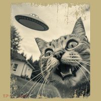 Funny Invasion Meme Vintage Alien Cat Ufo Selfie T-Shirt thumb 7