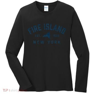 Fire Island New York Preppy Throwback Retro Souvenir Women's Long Sleeve Shirt