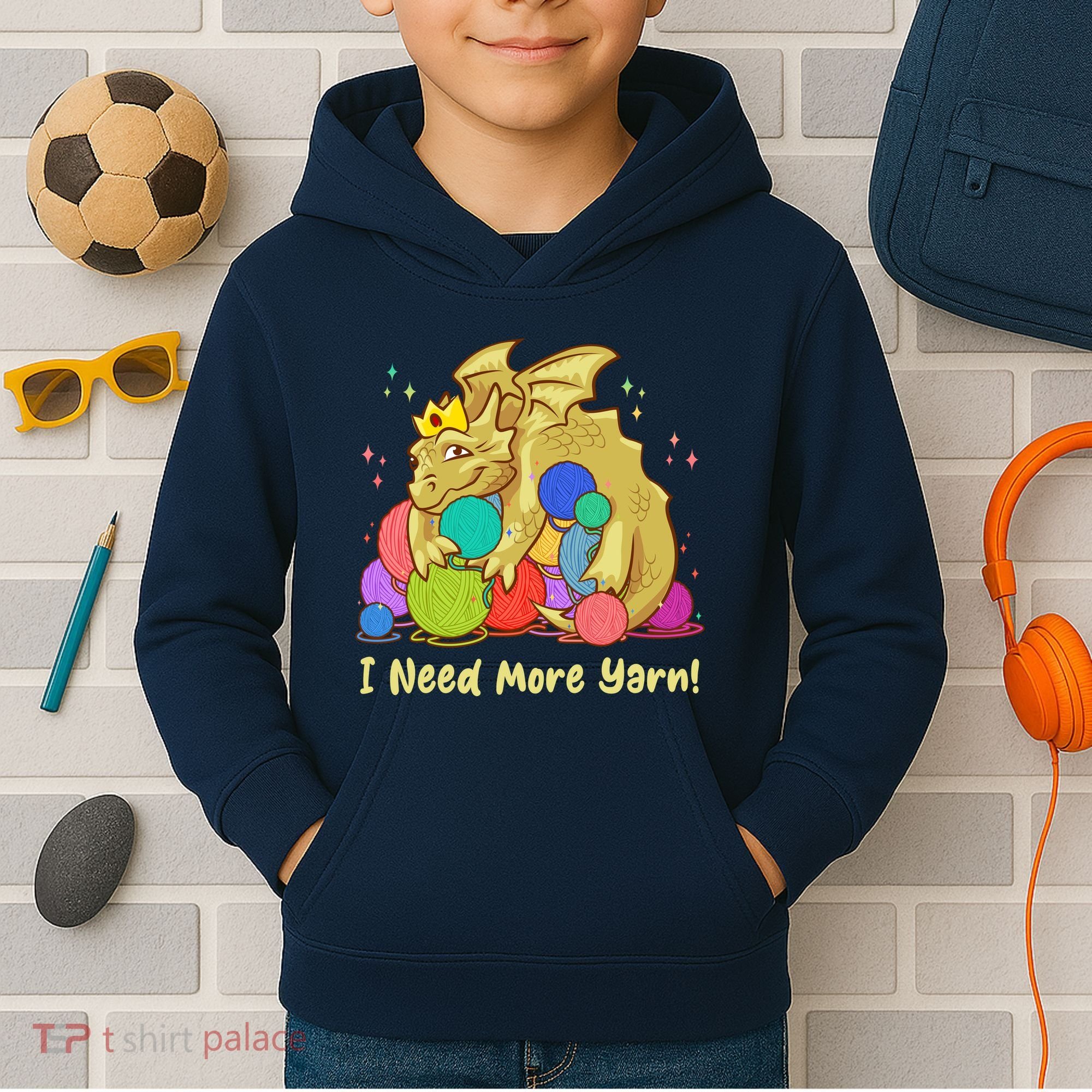 Funny I Need More Yarn Dragon Hoarding Yarn Kids Hoodie