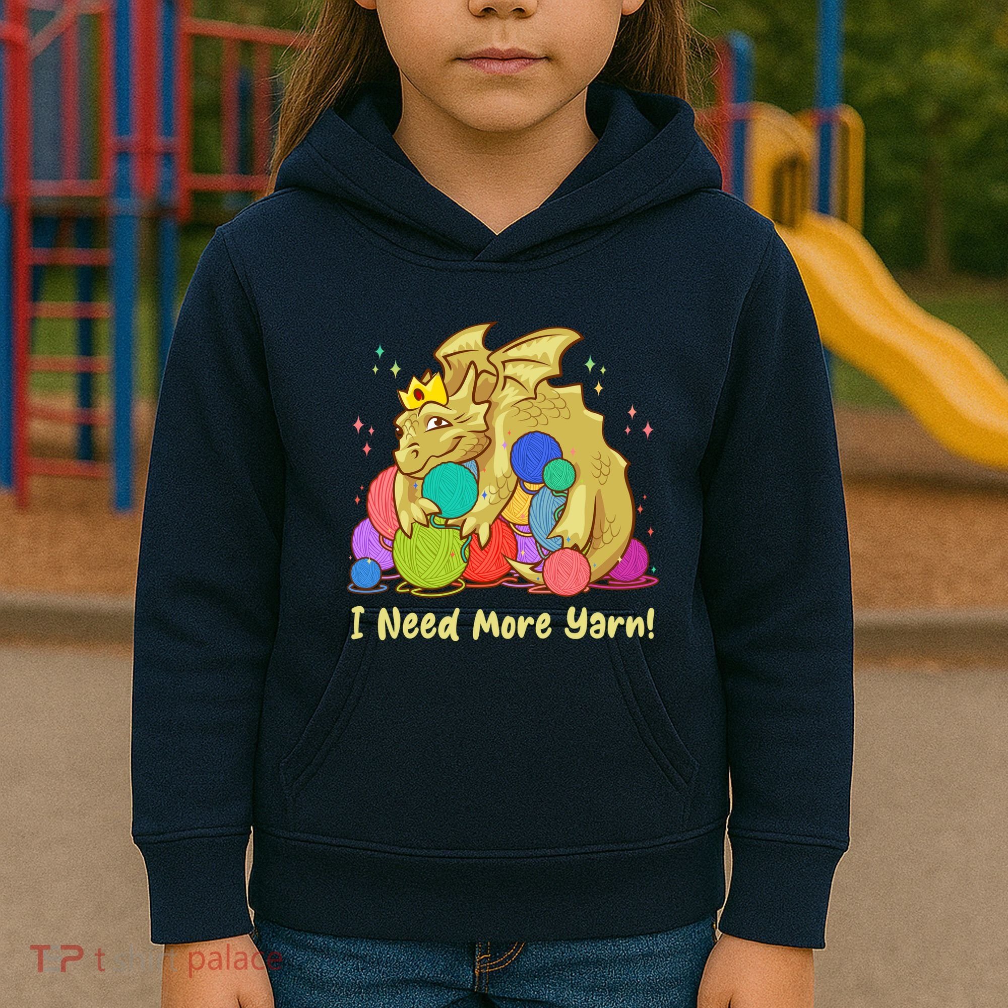 Funny I Need More Yarn Dragon Hoarding Yarn Kids Hoodie