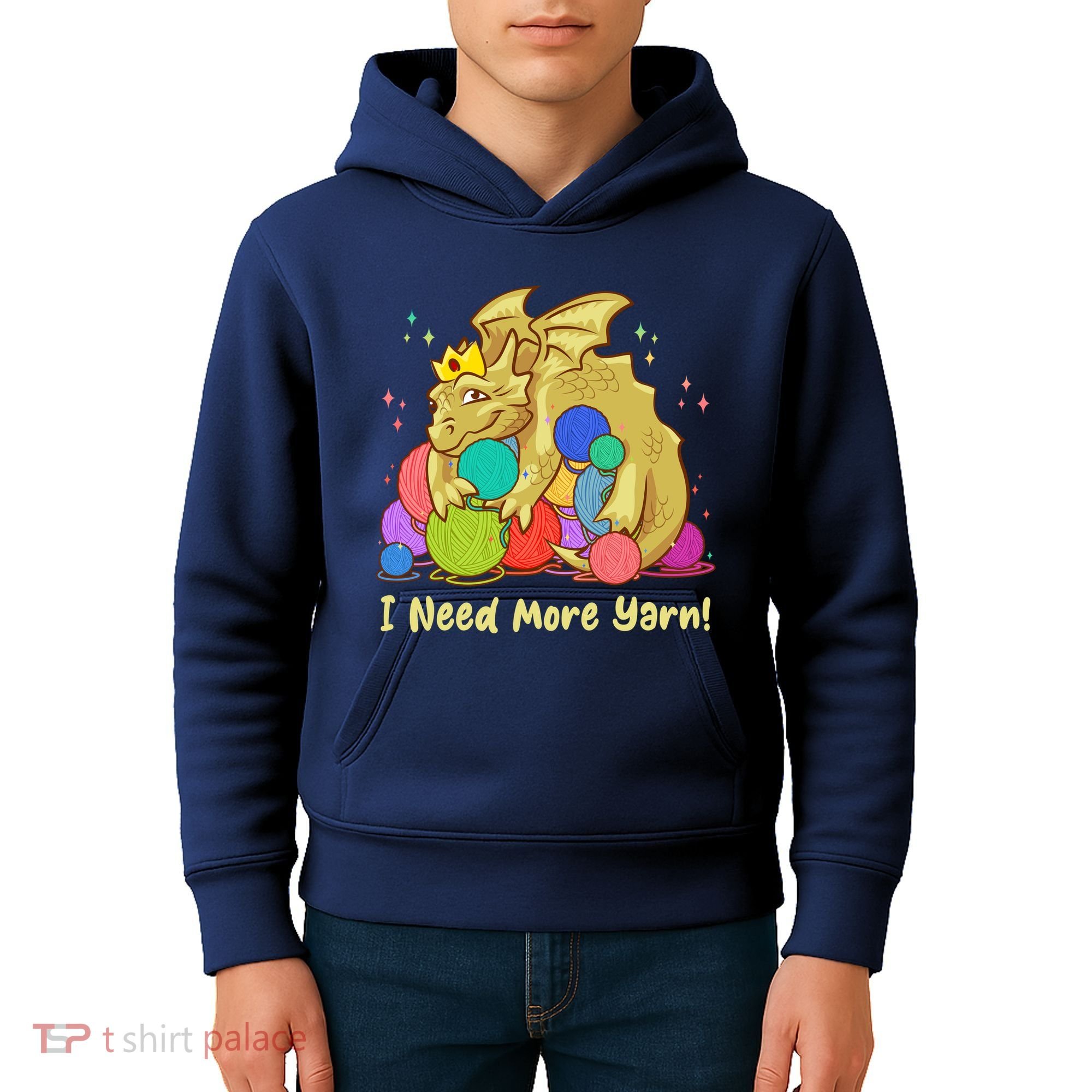 Funny I Need More Yarn Dragon Hoarding Yarn Kids Hoodie