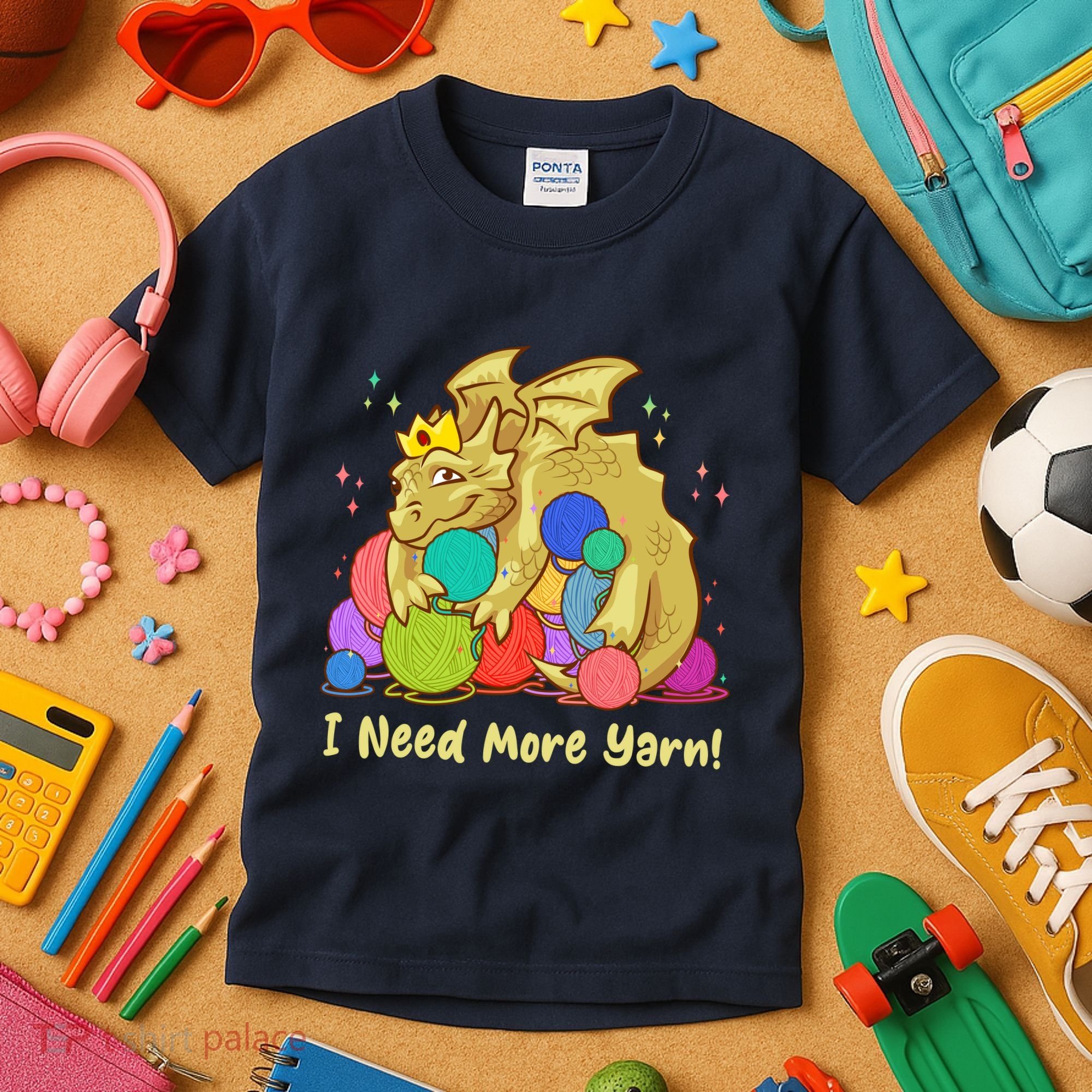 Funny I Need More Yarn Dragon Hoarding Yarn Kids T-Shirt