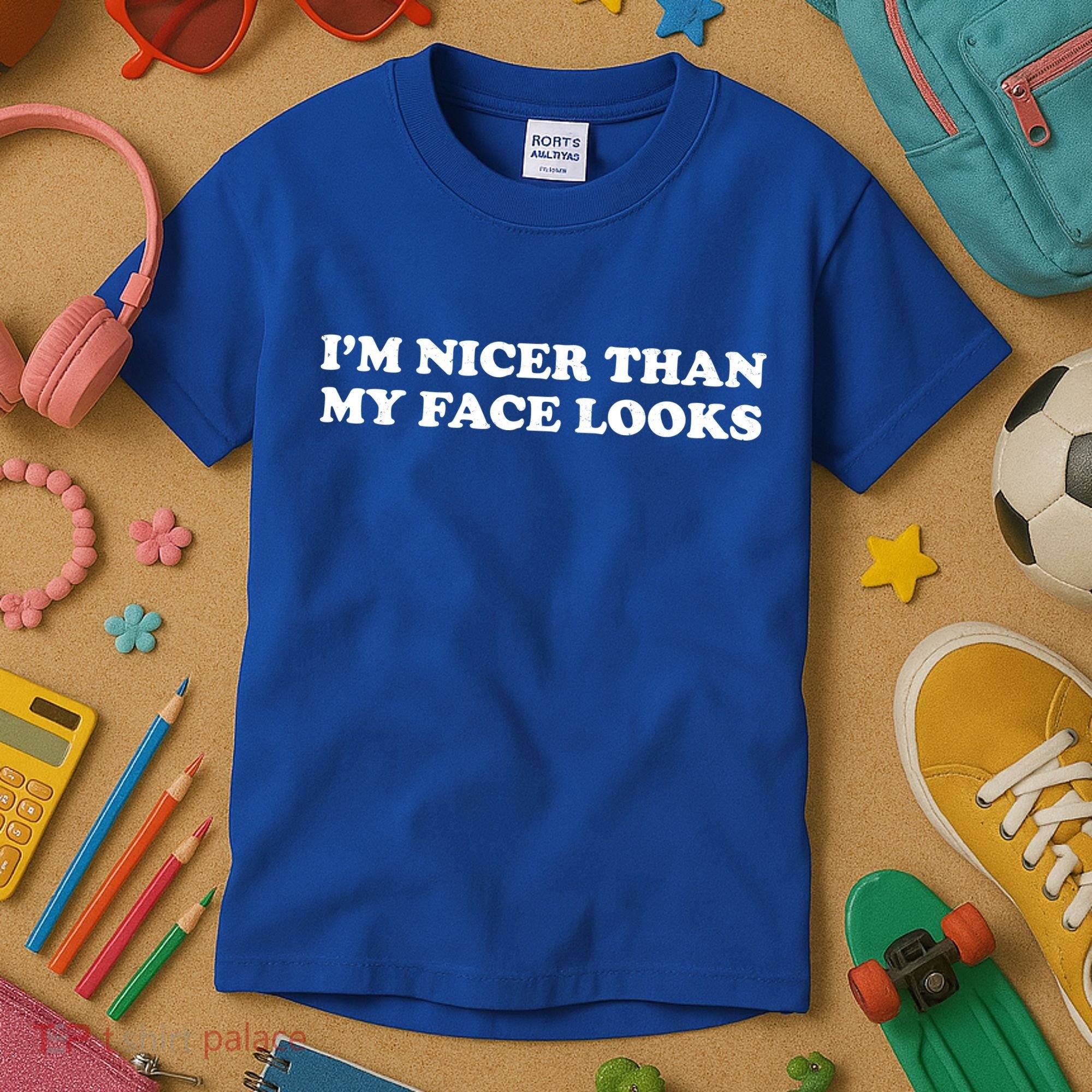 Funny Im Nicer Than My Face Looks Kids T-Shirt