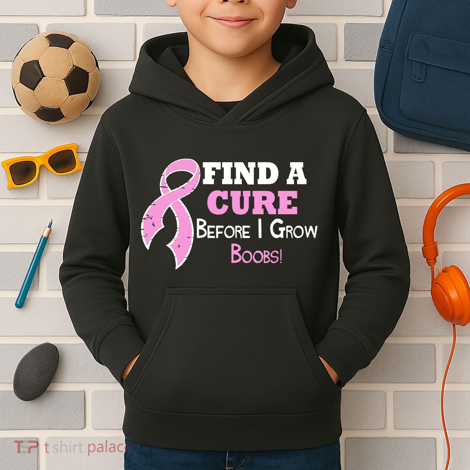 Find A Cure Before I Grow Boobs Kids Hoodie