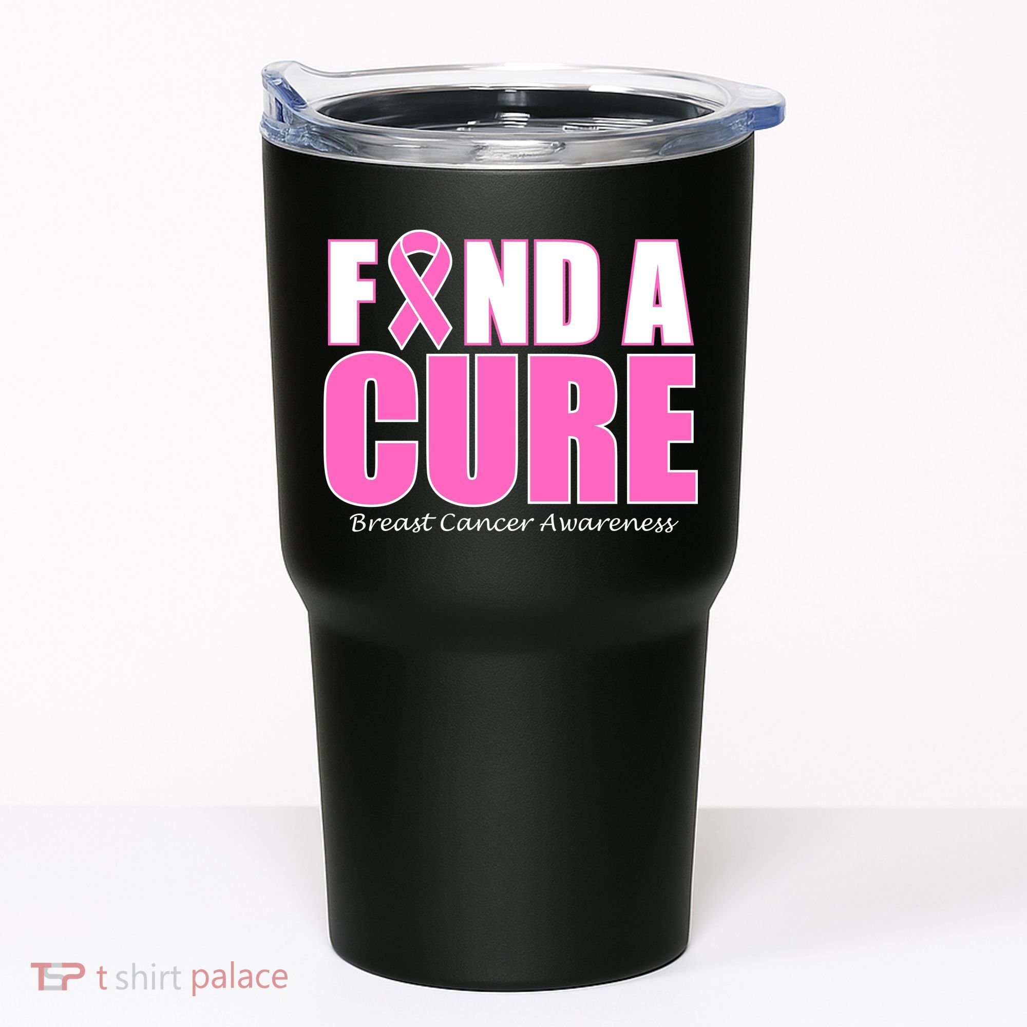 Find A Cure Breast Cancer Awareness Ribbon Tumbler