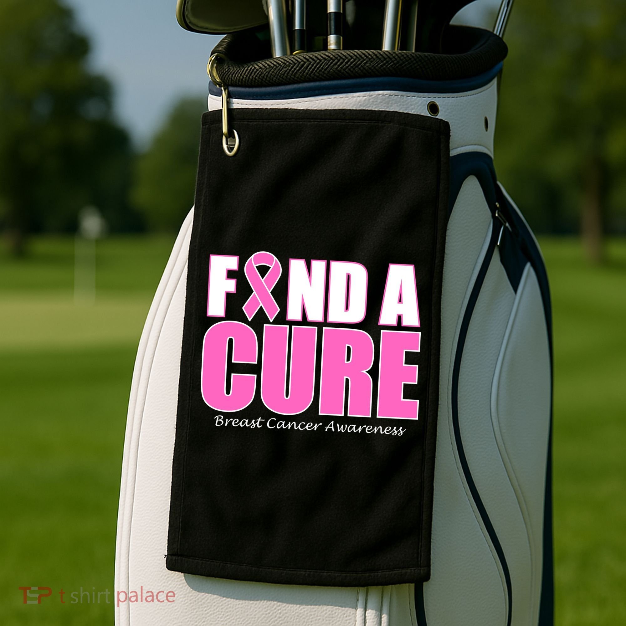 Find A Cure Breast Cancer Awareness Ribbon Golf Towel