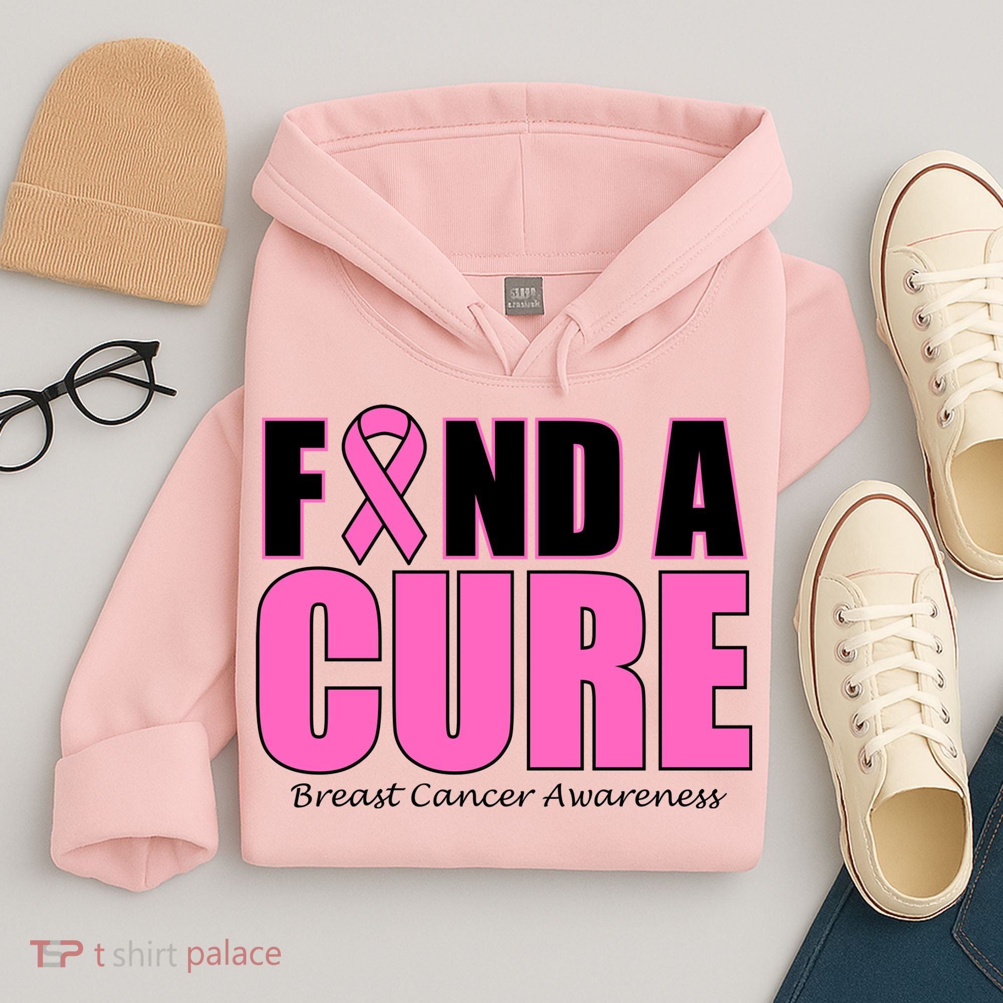 Find A Cure Breast Cancer Awareness Ribbon Hoodie