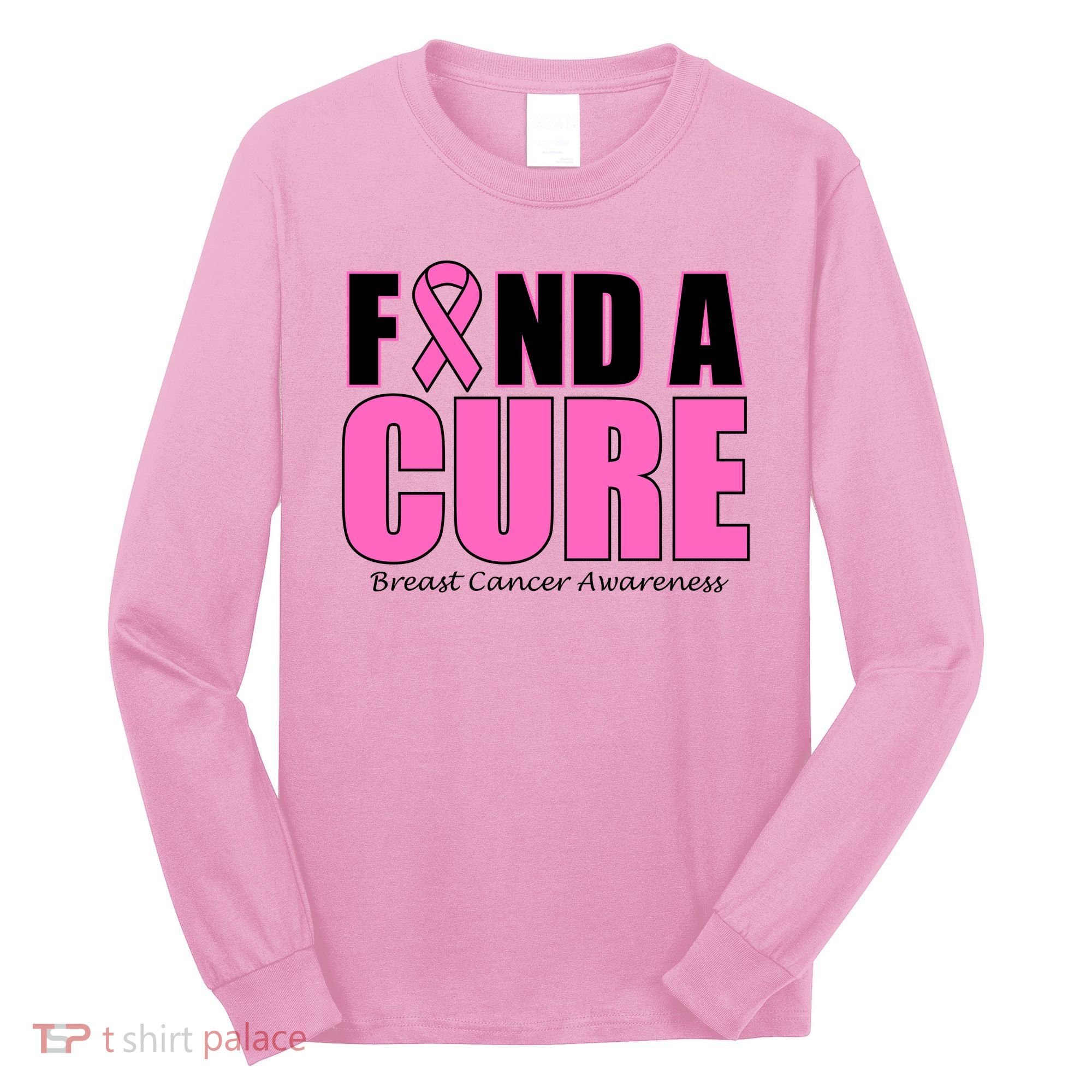 Find A Cure Breast Cancer Awareness Ribbon Long Sleeve Shirt