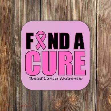 Find A Cure Breast Cancer Awareness Ribbon Coaster