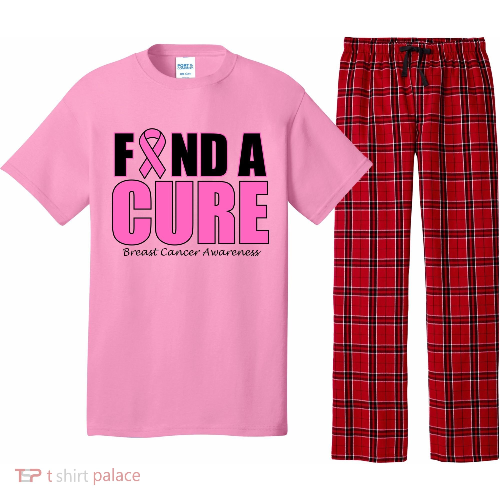 Find A Cure Breast Cancer Awareness Ribbon Pajama Set