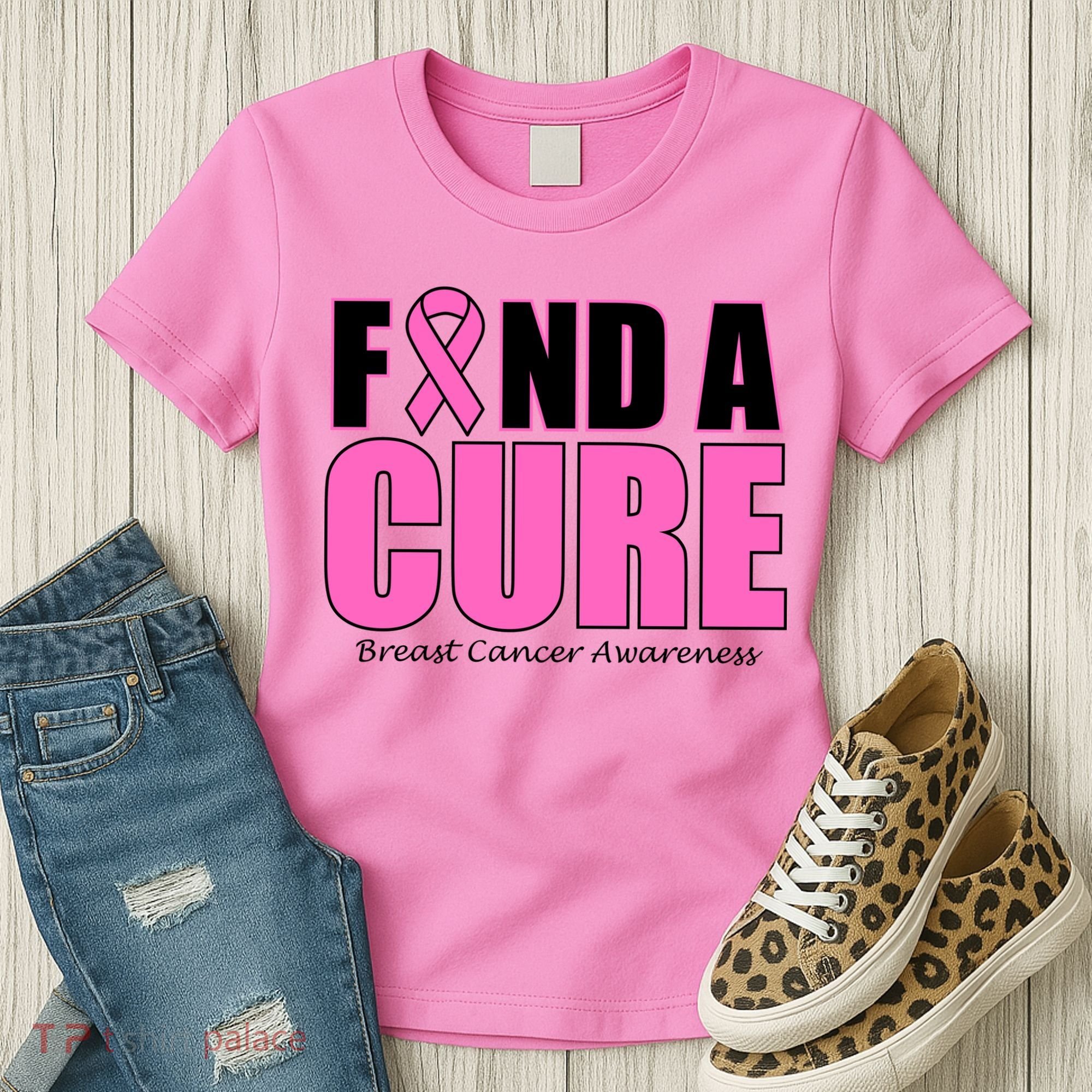 Find A Cure Breast Cancer Awareness Ribbon Women's T-Shirt