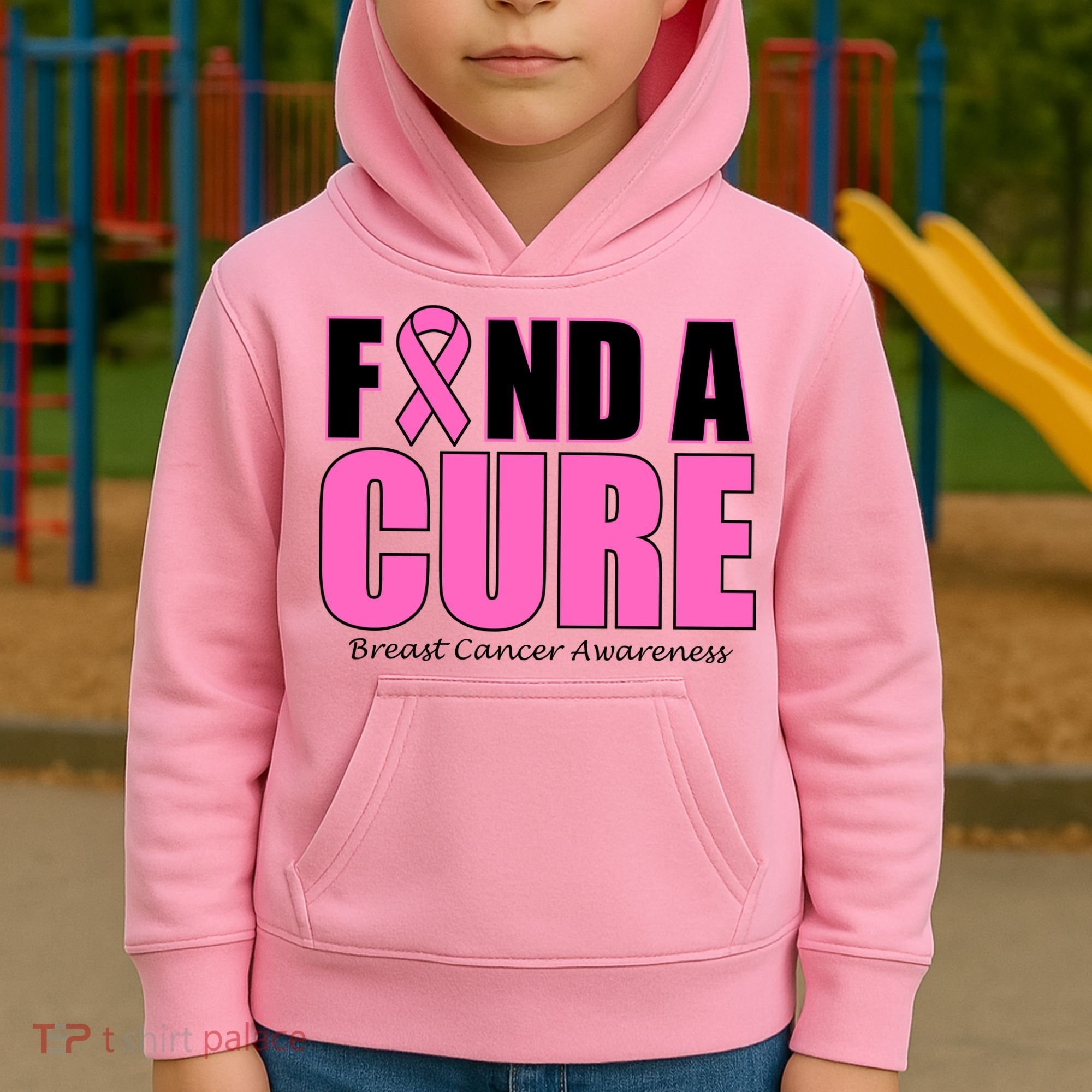 Find A Cure Breast Cancer Awareness Ribbon Kids Hoodie