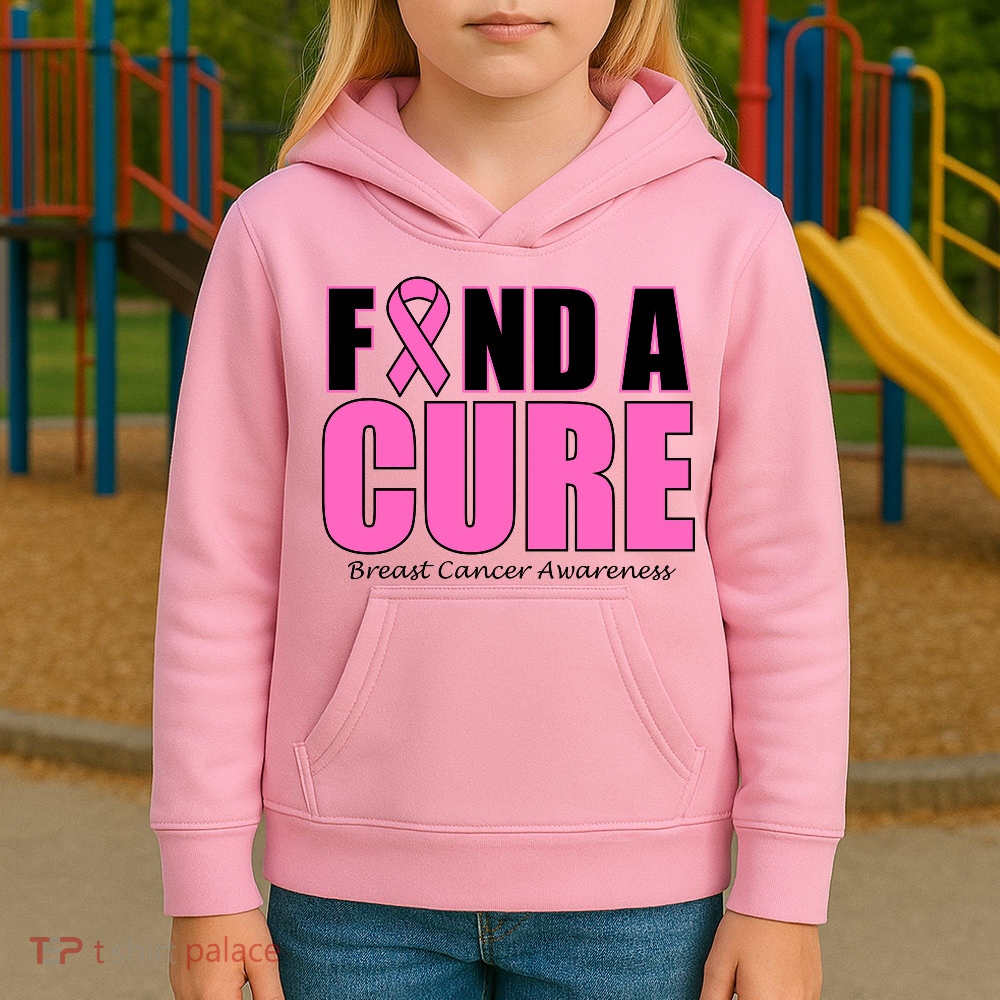 Find A Cure Breast Cancer Awareness Ribbon Kids Hoodie