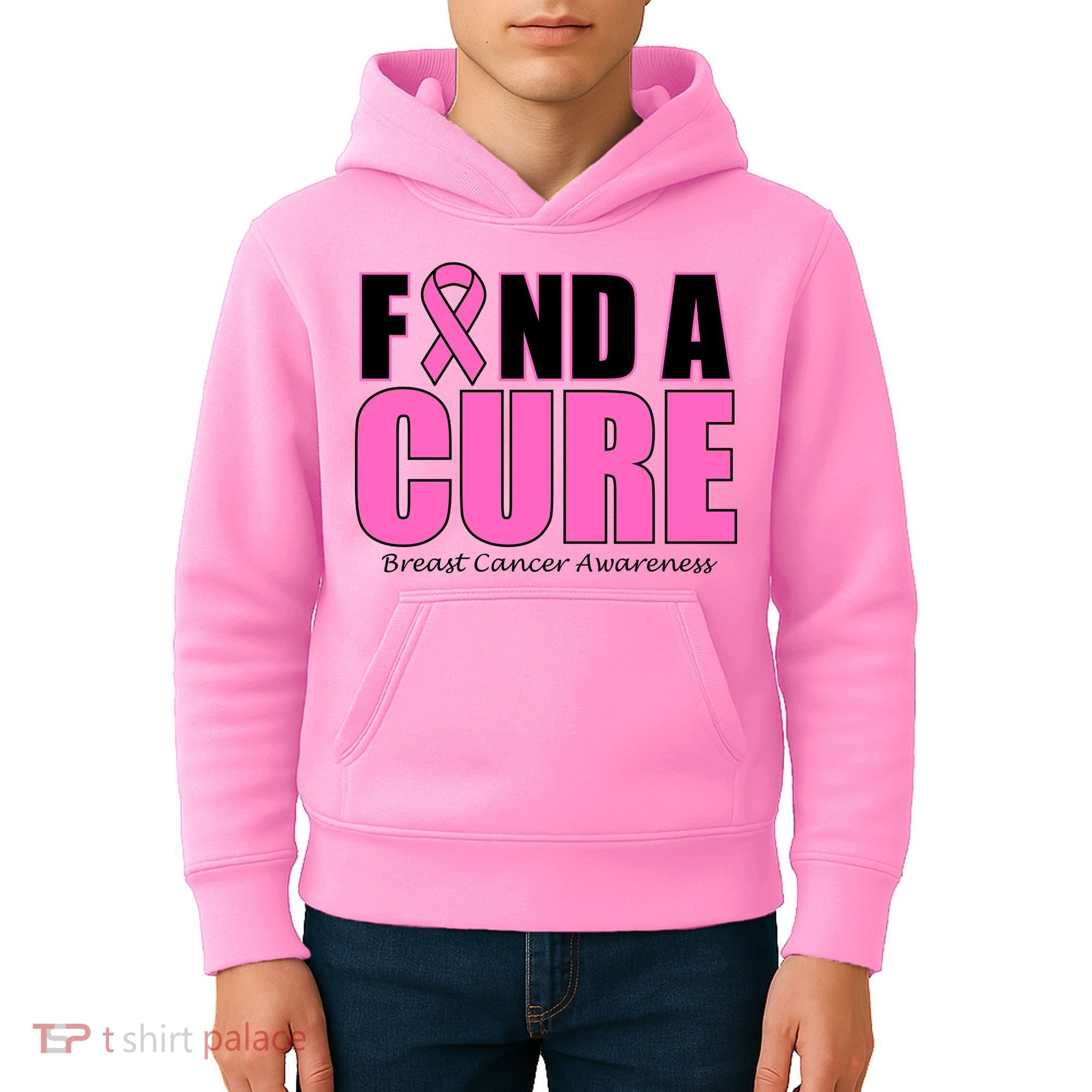 Find A Cure Breast Cancer Awareness Ribbon Kids Hoodie