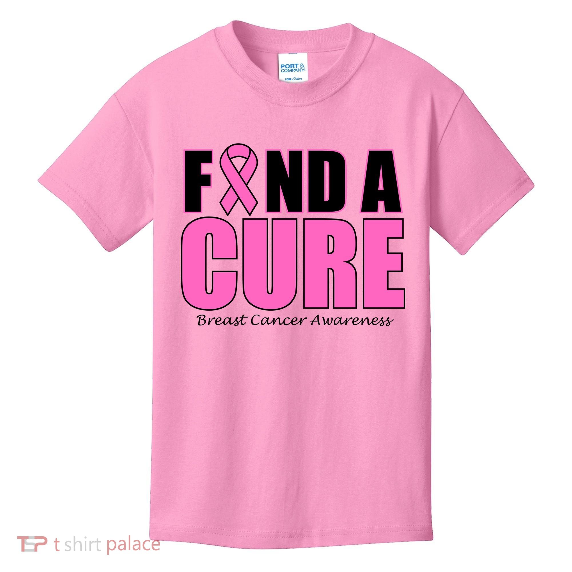 Find A Cure Breast Cancer Awareness Ribbon Kids T-Shirt