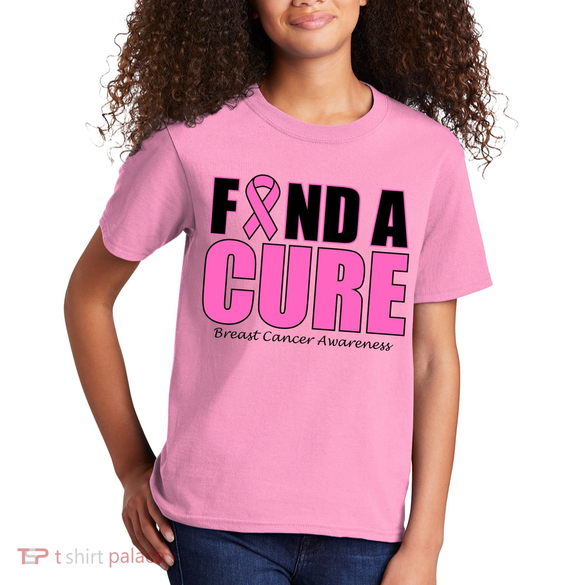 Find A Cure Breast Cancer Awareness Ribbon Kids T-Shirt