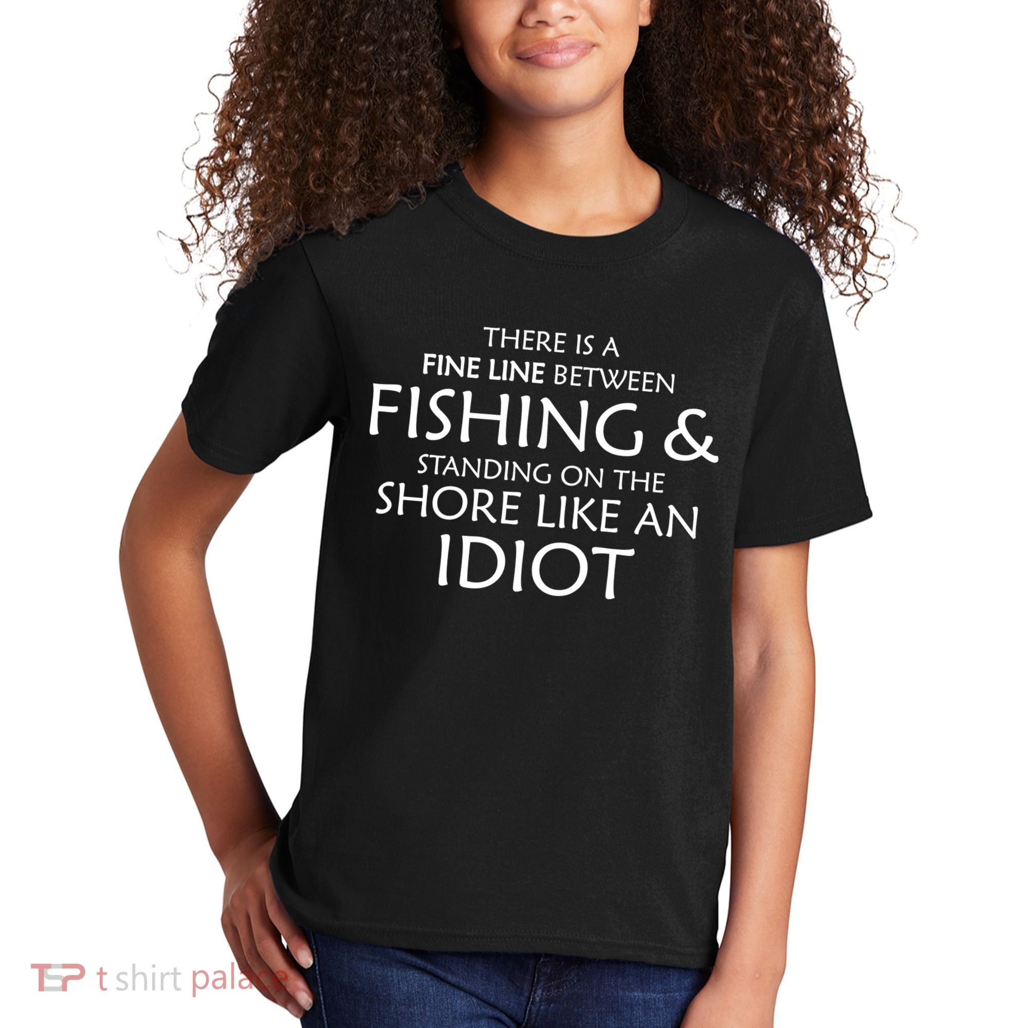 Fine Line Between Fishing And Idiots Kids T-Shirt