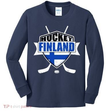 Finland Hockey Team Shield Kids Long Sleeve Shirt