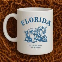 Florida ItS One Hell Of A Drug Funny Crocodile And Manatees Coffee Mug thumb 2