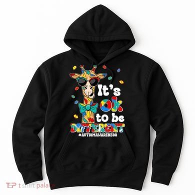 Funny ItS Ok To Be Different Autism Awareness Giraffe Hoodie