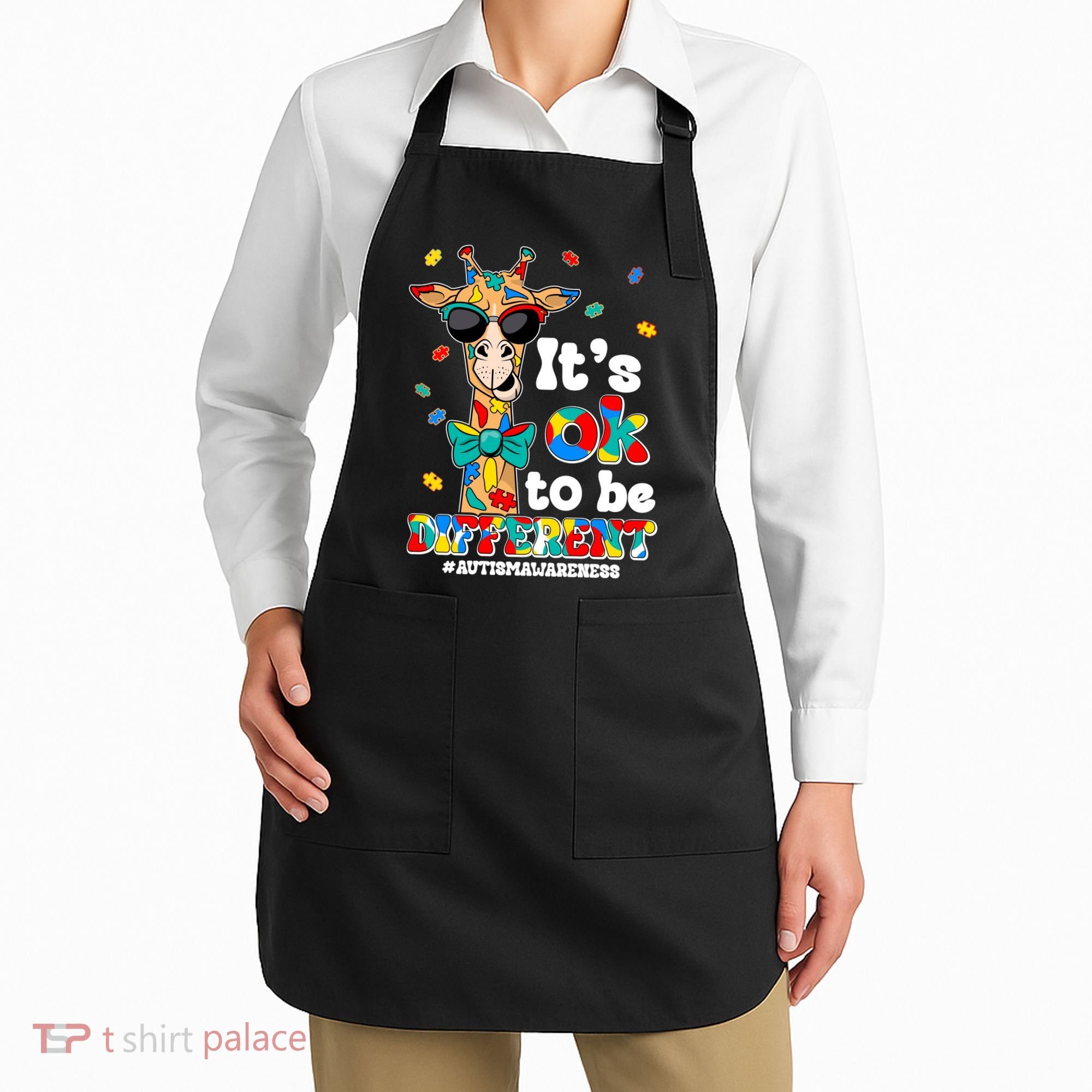 Funny ItS Ok To Be Different Autism Awareness Giraffe Apron