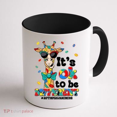 Funny ItS Ok To Be Different Autism Awareness Giraffe Coffee Mug back