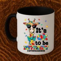 Funny ItS Ok To Be Different Autism Awareness Giraffe Coffee Mug thumb 2