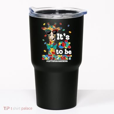 Funny ItS Ok To Be Different Autism Awareness Giraffe Tumbler