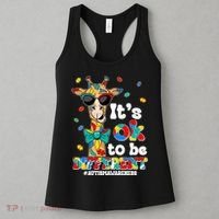Funny ItS Ok To Be Different Autism Awareness Giraffe Women's Tank Top thumb 3
